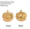 Golden sunflower pendant in stainless steel, front and back view, 16mm size - Gold Sunflower (DY1333-2)