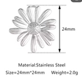Pendentif tournesol en acier inoxydable de 24mm, breloque florale argentée pour bijoux - Grande Marguerite Argent (DY1329-1)