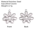 Pendentif tournesol poli en acier inoxydable 19mm x 21mm avec gravure radiale précise - Fleur à Six Pétales Argent (DY1330-1)