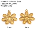 Pendentif tournesol en acier inoxydable doré, texture nervurée, taille 19mm x 21mm - Fleur à Six Pétales Doré (DY1330-2)