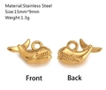 Ciondolo a balena in acciaio inossidabile dorato 15x9mm con vista frontale e posteriore - Stile Balena (DY1192-2)
