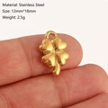 Golden stainless steel four-leaf clover pendant charm in 12mm by 18mm size shown on finger - Four-leaf Clover Style (DY1203-2) Gold