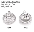 Pendentif rond 14mm en acier inoxydable avec texture martelée et bordure torsadée - Rond Martelé Argent (DY1339-1)