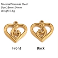 Polished golden heart pendant with mother and baby silhouette, 23mm stainless steel - Mother and Child Heart Hollow (DY1314-2) / Gold