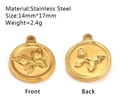 Pendentif papillon en relief acier inoxydable 14mmx17mm vue avant et arrière pour bijoux - Papillon Rond Doré (DY1324-2)