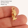 Golden flower bud pendant in stainless steel held in hand showing size 8x19mm - Tulip Style (DY1204-2) Gold