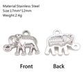 Ciondolo a forma di elefante in acciaio inox argento, vista fronte e retro - Stile Elefante (DY1199-1)