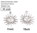 Pendentif tournesol en acier inoxydable taille M, vues recto-verso avec dimensions - Visage de Soleil Argent (DY591-1 Grand)