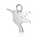 Polished silver stainless steel hummingbird pendant with hanging ring on white background - Hummingbird Steel Color