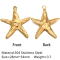 Golden 304 stainless steel starfish pendant charm with hammered texture and back view - Starfish Shape - Gold (DY1109-2)