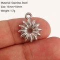 Silver stainless steel daisy flower pendant 15mm by 18mm DIY jewelry accessory charm - Sunflower Style (DY1206-1) Silver