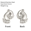 Pendentifs pieds de bébé en acier poli pour bijoux DIY 15mm x 21mm vue recto et verso - Forme d'Empreinte Bébé (DY1315-1)