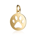 Polished gold stainless steel hollow dog paw pendant with round charm hanging ring - Round Cat Paw Gold