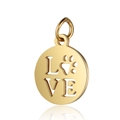 Polished gold stainless steel hollow round pendant with LOVE and pet paw print design - Round LOVE Gold
