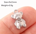 Pendentif ours minimaliste en acier inoxydable, petit charme 9x15mm pour bijoux DIY - Style Mini Ours à Nœud Papillon (DY1108-1 Petit) Argent