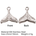 Silver 304 stainless steel whale tail pendant with detailed scale texture for DIY jewelry - Whale Tail Shape - Silver (DY335-1)