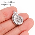 Polished silver nautilus shell pendant charm made of durable stainless steel 15x21mm - Conch Style (DY809-1)