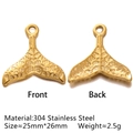Golden 304 stainless steel whale tail pendant with textured finish for jewelry making - Whale Tail Shape - Gold (DY335-2)