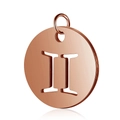 Detail of rose gold 12mm zodiac pendant with brushed finish and Roman numeral II cutout - Rose Gold Gemini