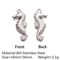 Seahorse pendant in 304 stainless steel for DIY jewelry showing front and back view - Seahorse Shape - Silver (DY1116-1)