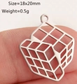 Minimalist stainless steel hollow cube charm pendant with size and weight reference - Silver Hollow Cube (DY1286-1)