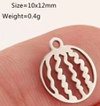 Polished stainless steel watermelon slice pendant for DIY jewelry making 10x12mm - Round Watermelon - Silver (DY1271-1)