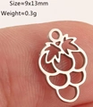 Polished silver stainless steel strawberry hollow pendant charms, size 9x13mm - Grape/Berry Shape - Silver (DY1273-1)