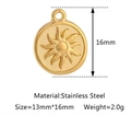 Goldener Edelstahl-Sonnenanhänger im Kreisdesign, 16 mm hoch, für DIY-Schmuckstücke - Sonnenrundschild Form (DY1164-2) / Gold