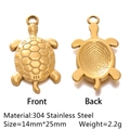 304 stainless steel gold sea turtle pendant for DIY jewelry, front and back view, 25mm - Sea Turtle Shape - Gold (DY480-2)