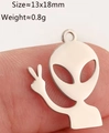 Polished silver stainless steel alien pendant charm with peace sign gesture, 13x18mm - Silver Alien (DY1285-1)