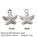 Silver 304 stainless steel starfish pendant charm accessory 19mm showing front and back - Radial Starfish - Silver (DY1091-1)