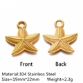 Golden starfish charms in 304 stainless steel, featuring front and back view details - Radial Starfish - Gold (DY1091-2)