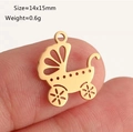 Gold stainless steel baby stroller charm with hollow design and size details - Gold Baby Carriage (DY1308-2)