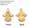 Pendentif ange doré en acier inoxydable avec relief floral et revers lisse poli - Forme Petit Ange (DY1170-2)