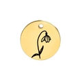 Gold stainless steel round pendant with black floral engraving for June birth flower necklace - January (Snowdrop)