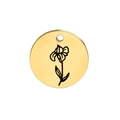 Stainless steel gold round pendant with black iris flower engraving for necklaces - February (Iris)