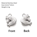 Vue avant et arrière d'un petit pendentif tête de cheval en acier inoxydable pour bijoux - Style Tête de Cheval (DY1150-1) / Argent