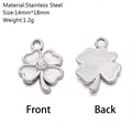 Pendentif trèfle en acier inoxydable 14x18mm avec cristal central et dos texturé - Forme Trèfle Strass (DY1172-1)