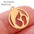Golden round mother and child cut-out charm pendant measuring 14x16mm for DIY jewelry - Mother and Child Circle Silhouette (DY673-2) / Gold