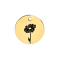 Polished gold stainless steel circular pendant with engraved daisy flower design - April (Daisy)