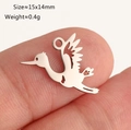 Polished stainless steel bird charm pendant for DIY jewelry, 15x14mm bird design - Silver Stork (DY1310-1)