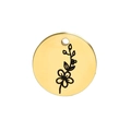 Gouden roestvrijstalen ronde hanger met minimalistische gravure van de geboortebloem - Mei (Lelietje-van-dalen)