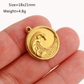 Golden sea wave round charm pendant in stainless steel for DIY jewelry, 18x21mm size - Wave Relief Round Style (DY1064-2)