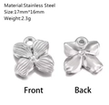 Pendentif trèfle à quatre feuilles en acier inoxydable argenté de 17mm texturé - Forme Fleur à Quatre Pétales (DY1174-1)