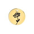 Gouden roestvrijstalen ronde hanger met minimalistisch gegraveerd geboortebloem ontwerp - Juli (Waterlelie)