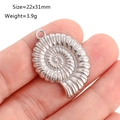 Silver stainless steel nautilus shell pendant with detailed spiral ridges and hang ring - Large Nautilus Style (DY1093-1)