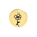 Gouden roestvrijstalen ronde hanger met lasergegraveerd geboortebloemmotief voor ketting - Augustus (Klaproos)