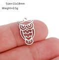 Polished stainless steel owl pendant measuring 11x18mm with a hollowed-out metal design - Owl Shape (DY1132-1 Steel)