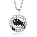 Silver stainless steel Taurus pendant necklace with bull design and curb chain link - Taurus