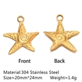 Golden starfish charms in 304 stainless steel, front and back view for DIY jewelry - Hammered Starfish - Gold (DY1055-2)
